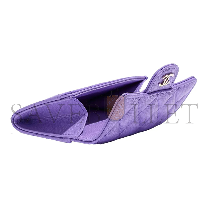 Ch*el caviar quilted flap card holder wallet purple ap0214 (11.3*7.5*2.5cm)